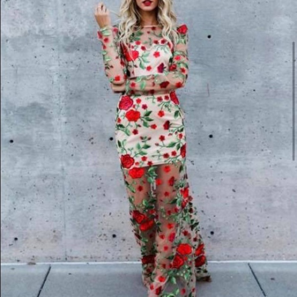 ISO: vici roses are red embroidered maxi dress